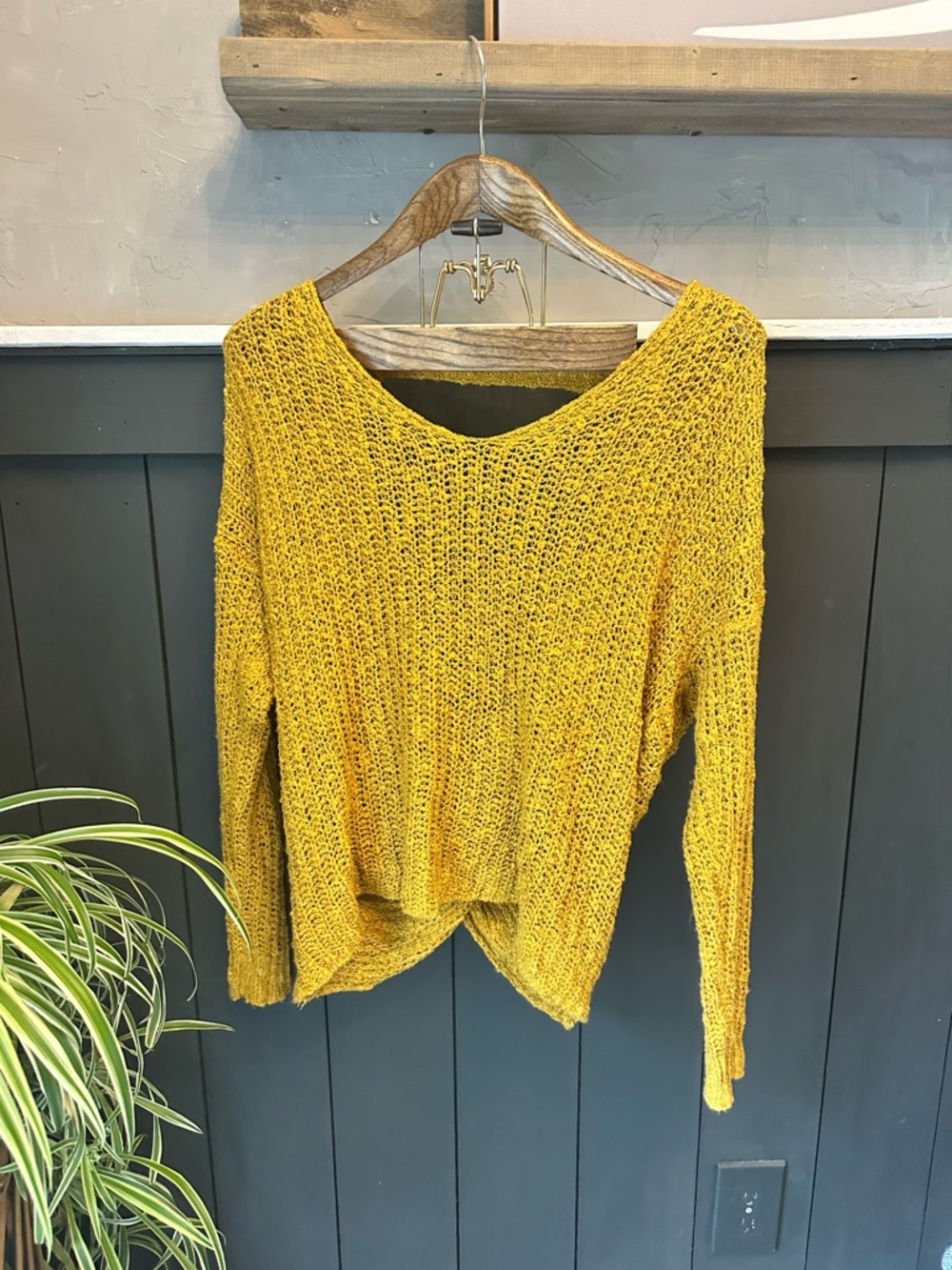 Dreamers Mustard Yellow Chunky Loose Knit‎ Cross Back Sweater size L